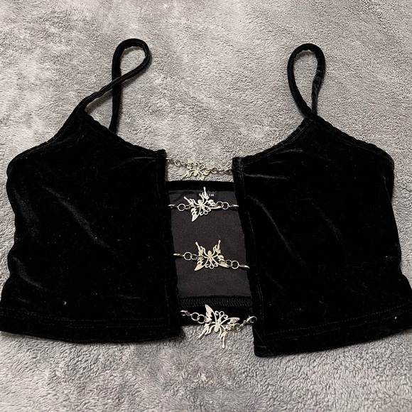 Black Velvet Strappy Top with Silver Accents - Picture 4 of 4